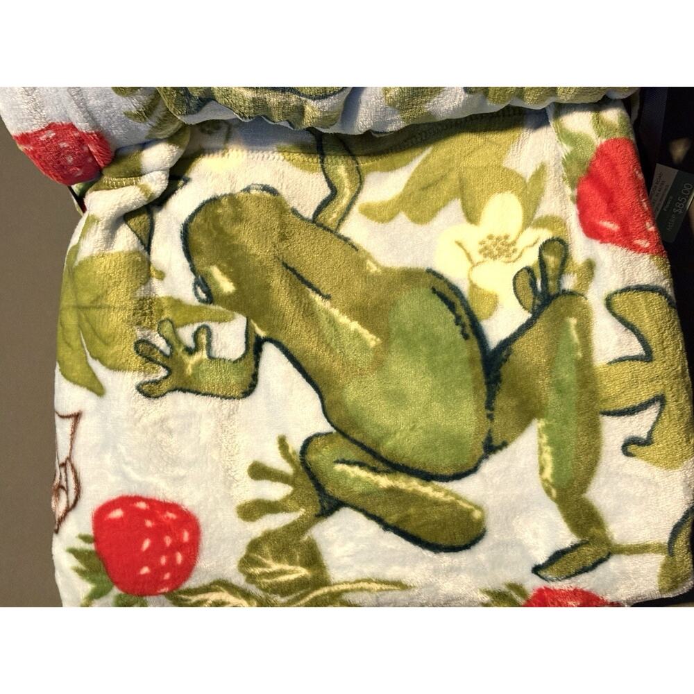 Vera Bradley Frogberry Garden Blue Frogs Oversized XL Throw Blanket 94X66" Twin - Picture 3 of 8